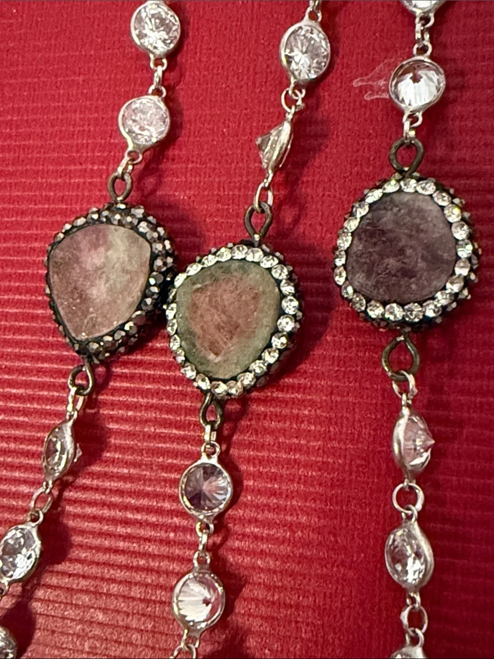 NECKLACE STERLING SILVER CHAIN BEZEL SET CRYSTALS WHITE BAROQUE PEARLS PAVE 37”